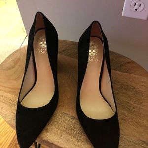 Black Suede Vince Camuto Chunky heel pumps